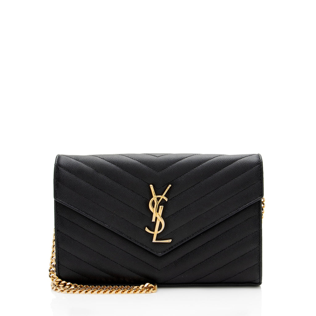 Saint Laurent Matelasse Grain de Poudre Monogram Chain Wallet