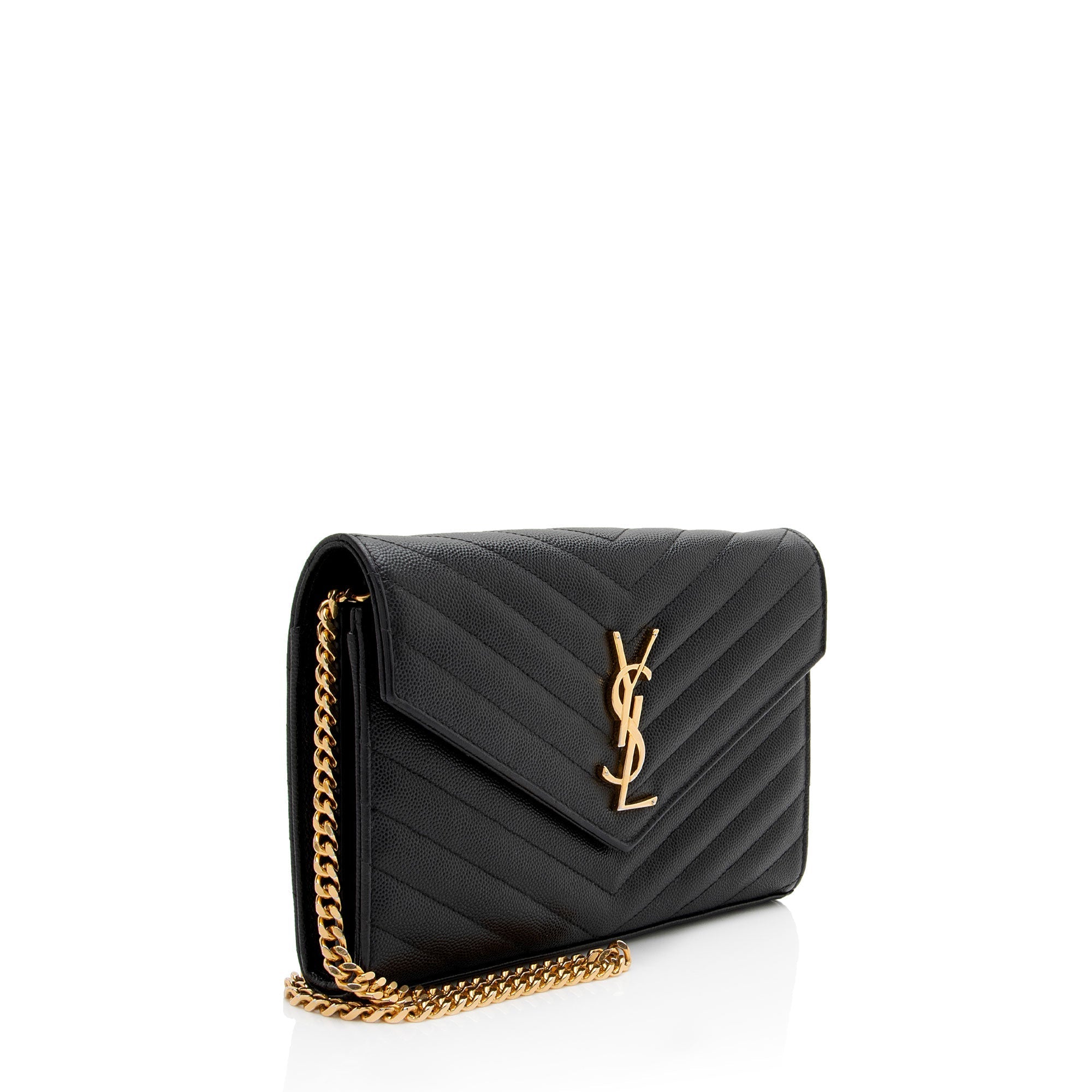 Saint Laurent Matelasse Grain de Poudre Monogram Chain Wallet