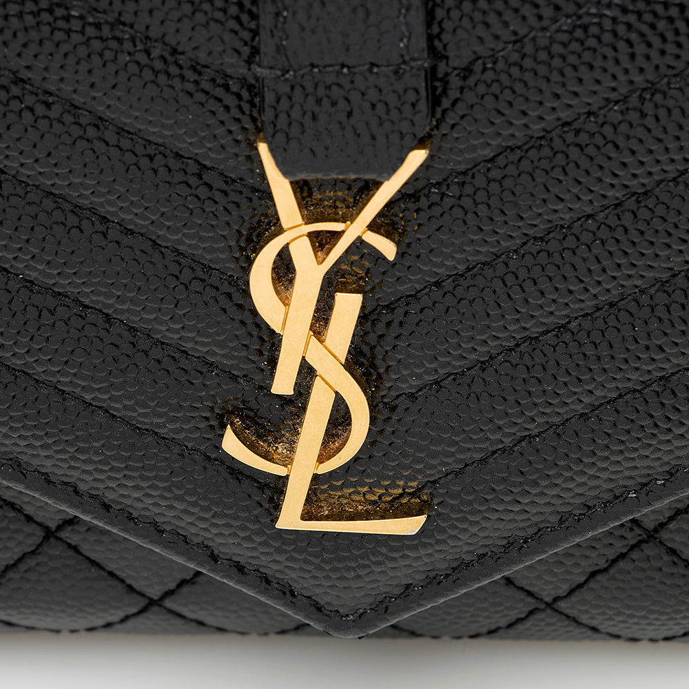 Saint Laurent Matelasse Grain de Poudre Monogram Compact Trifold Wallet (SHF-21741)
