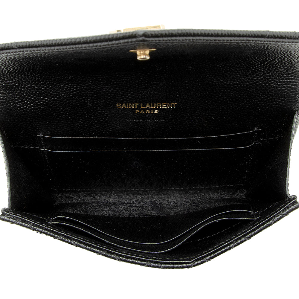 Saint Laurent Matelasse Grain de Poudre Monogram Compact Trifold Wallet (SHF-21741)