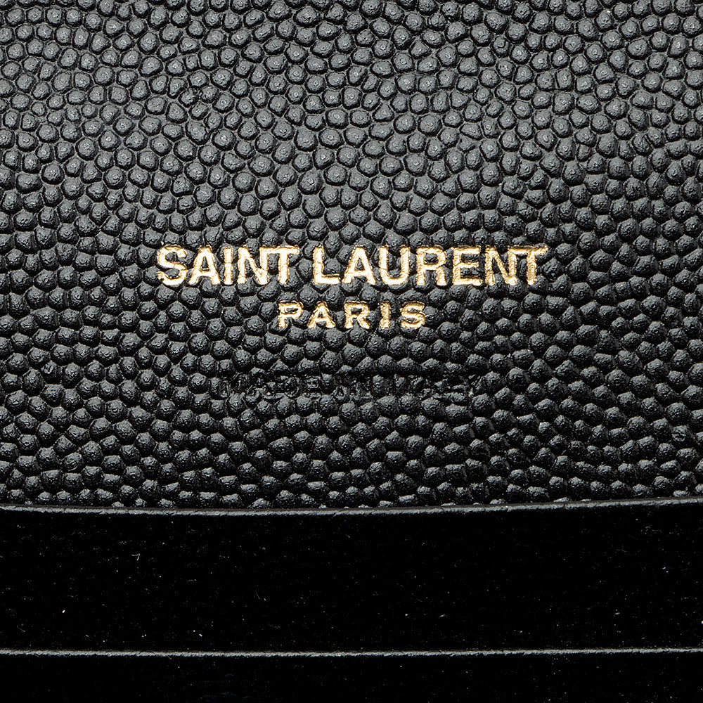 Saint Laurent Matelasse Grain de Poudre Monogram Compact Trifold Wallet (SHF-21741)