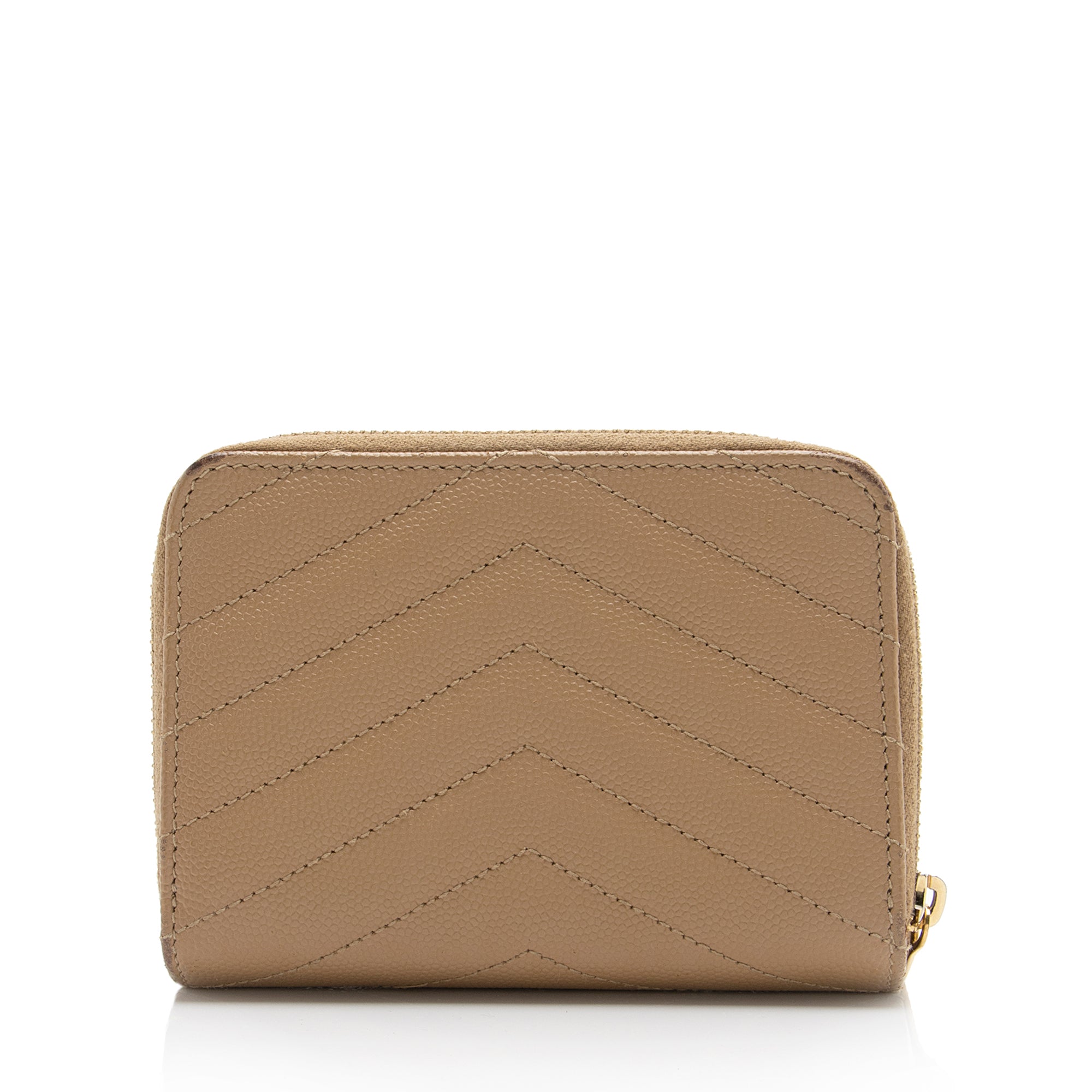 Saint Laurent Matelasse Grain de Poudre Monogram Compact Zip Around Wallet (SHF-23548)