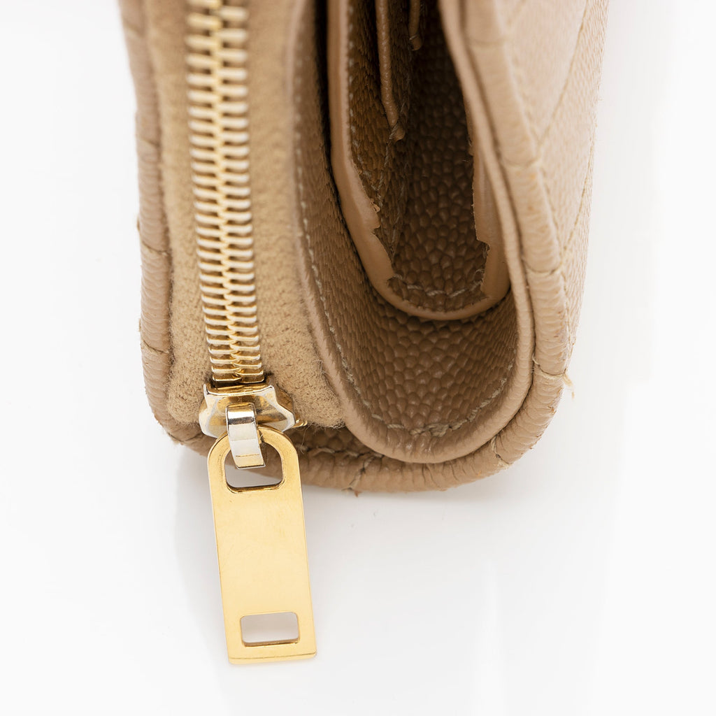 Saint Laurent Matelasse Grain de Poudre Monogram Compact Zip Around Wallet (SHF-23548)