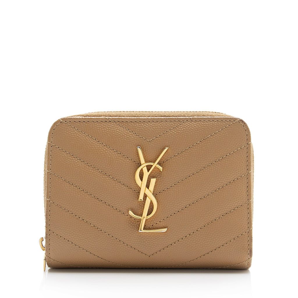 Saint Laurent Matelasse Grain de Poudre Monogram Compact Zip Around Wallet (SHF-23548)