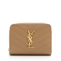 Saint Laurent Matelasse Grain de Poudre Monogram Compact Zip Around Wallet (SHF-23548)