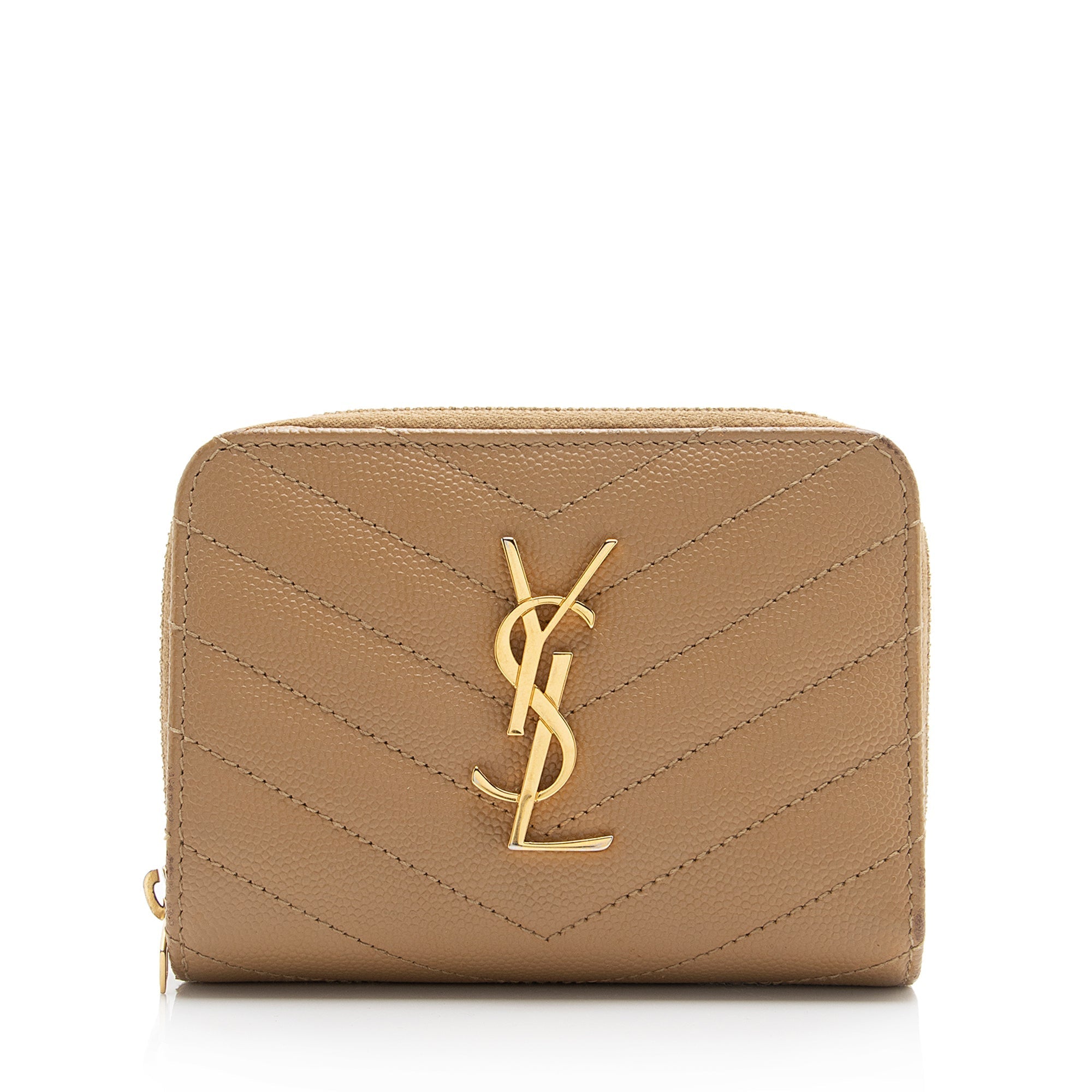 Saint Laurent Matelasse Grain de Poudre Monogram Compact Zip Around Wallet (SHF-23548)
