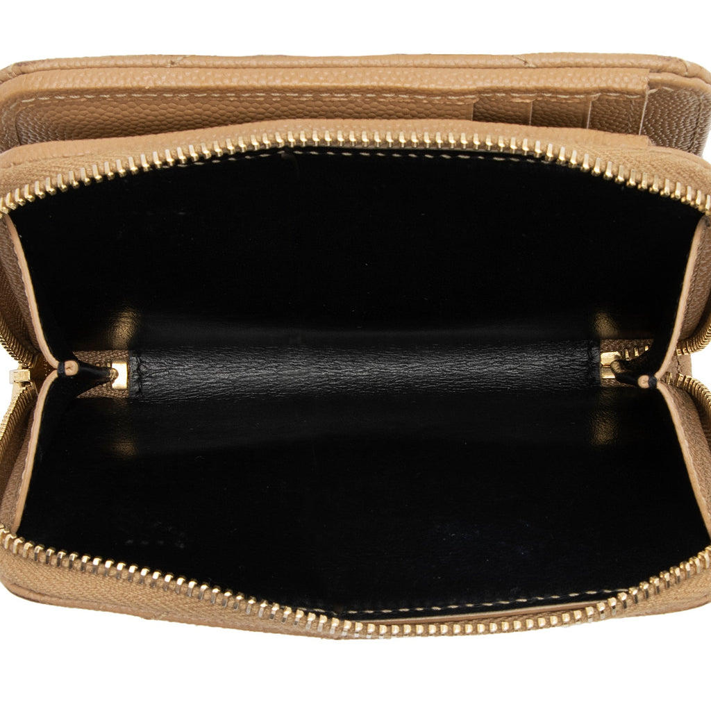 Saint Laurent Matelasse Grain de Poudre Monogram Compact Zip Around Wallet (SHF-23548)