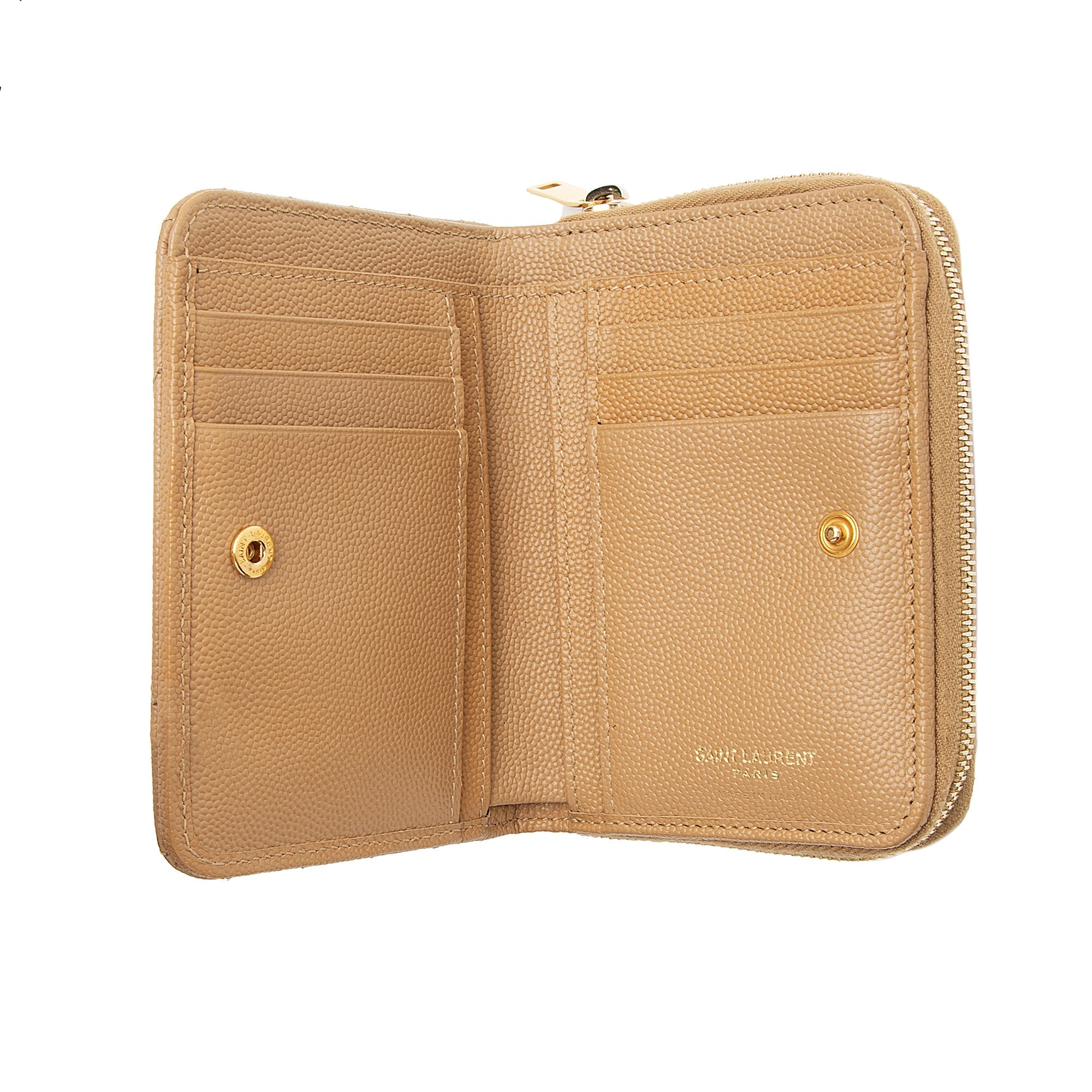Saint Laurent Matelasse Grain de Poudre Monogram Compact Zip Around Wallet (SHF-23548)