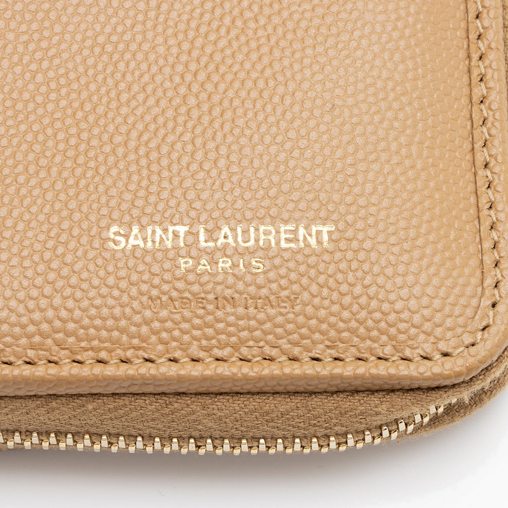 Saint Laurent Matelasse Grain de Poudre Monogram Compact Zip Around Wallet (SHF-23548)