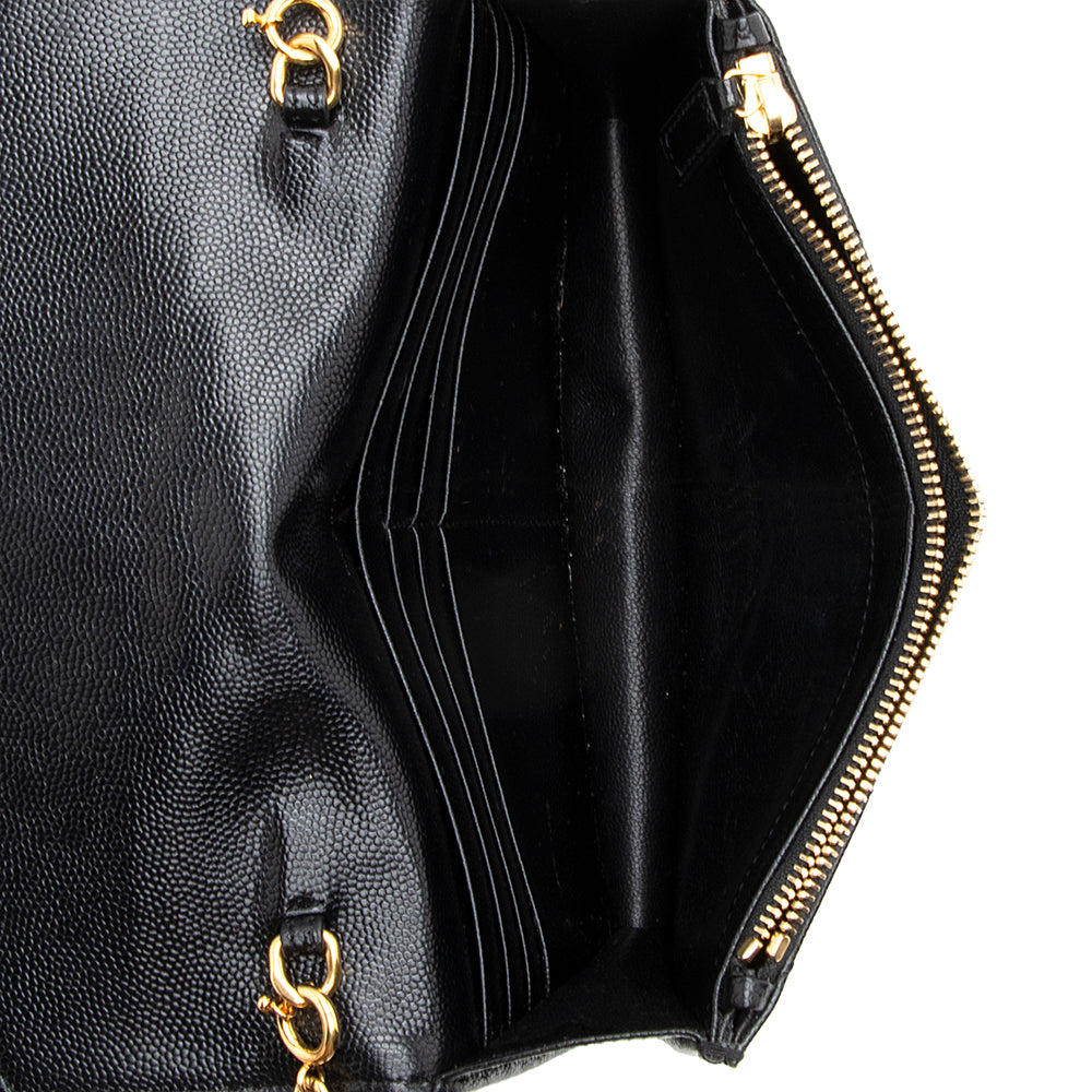 Saint Laurent Matelasse Grain de Poudre Monogram Envelope Chain Wallet (SHF-19240)