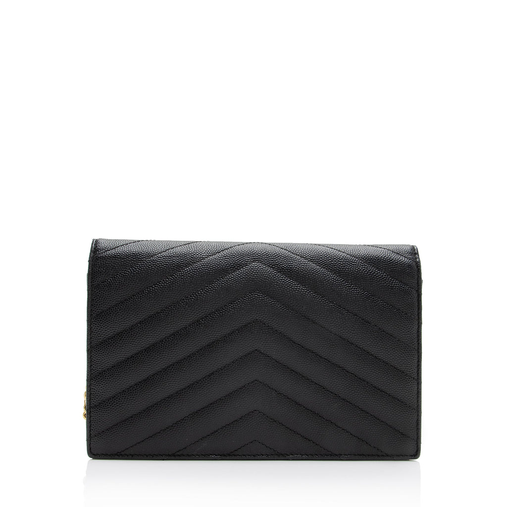 Saint Laurent Matelasse Grain de Poudre Monogram Envelope Chain Wallet (SHF-23410)