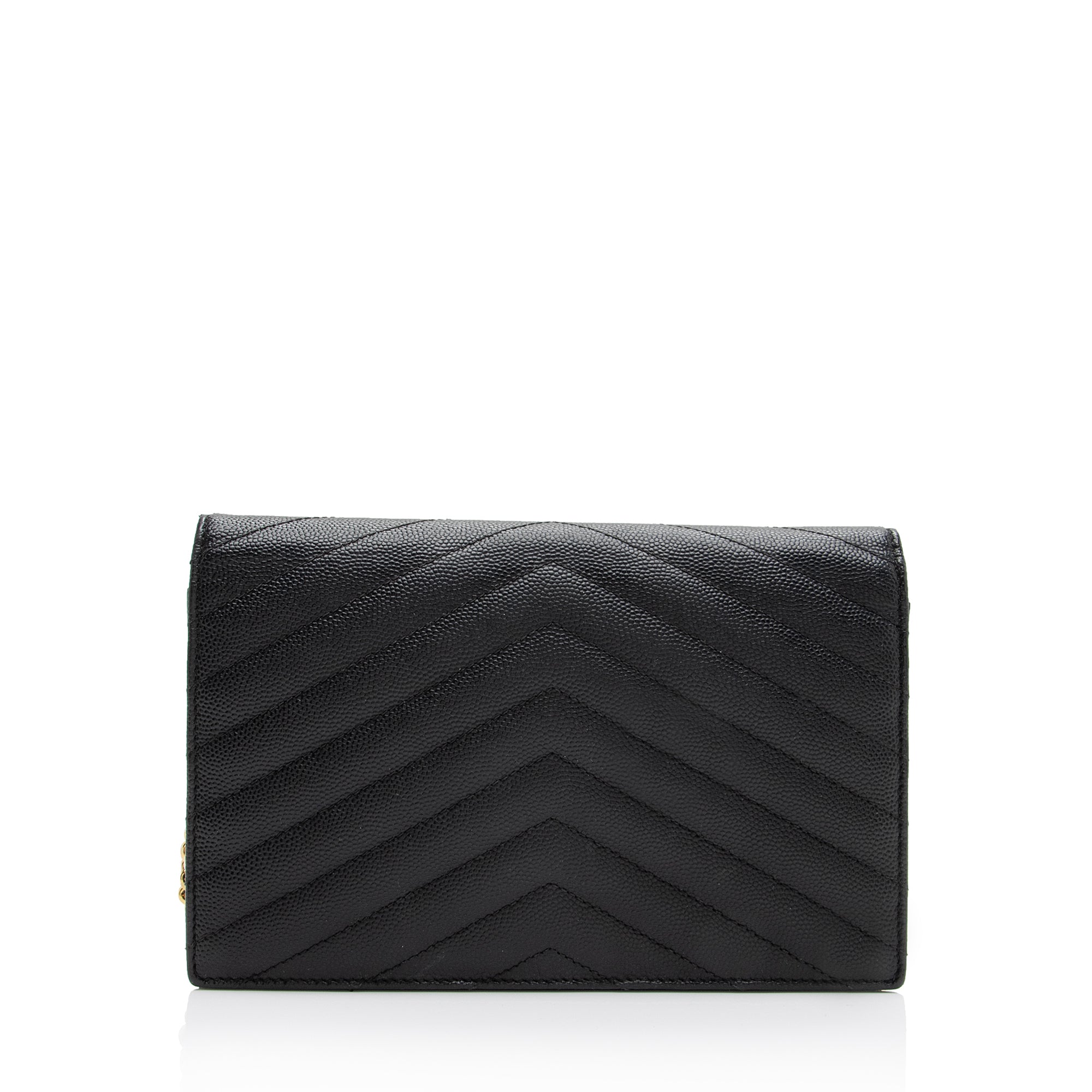 Saint Laurent Matelasse Grain de Poudre Monogram Envelope Chain Wallet (SHF-23410)