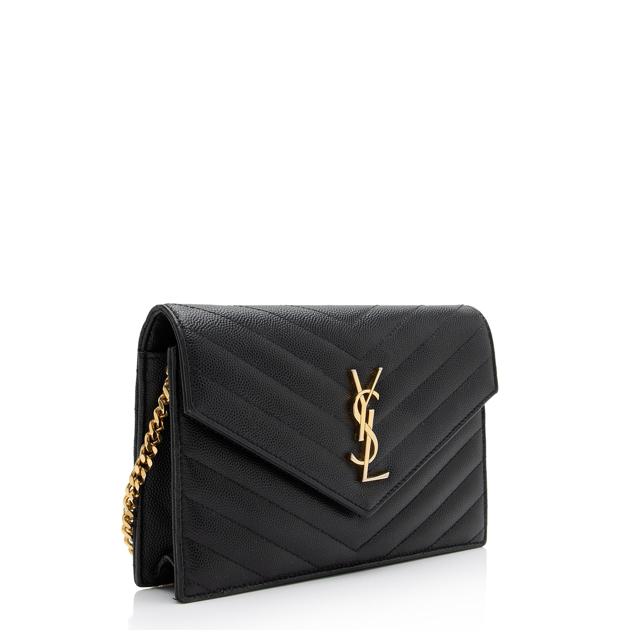 Saint Laurent Matelasse Grain de Poudre Monogram Envelope Chain Wallet (SHF-23410)