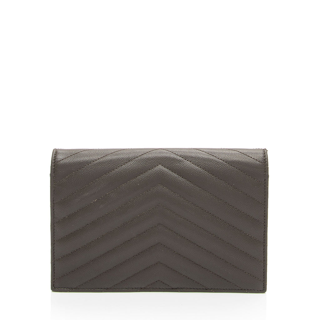 Saint Laurent Matelasse Grain de Poudre Monogram Envelope Chain Wallet (SHF-LtbB65)