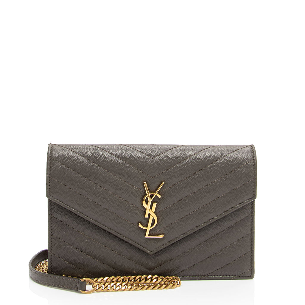 Saint Laurent Matelasse Grain de Poudre Monogram Envelope Chain Wallet (SHF-LtbB65)