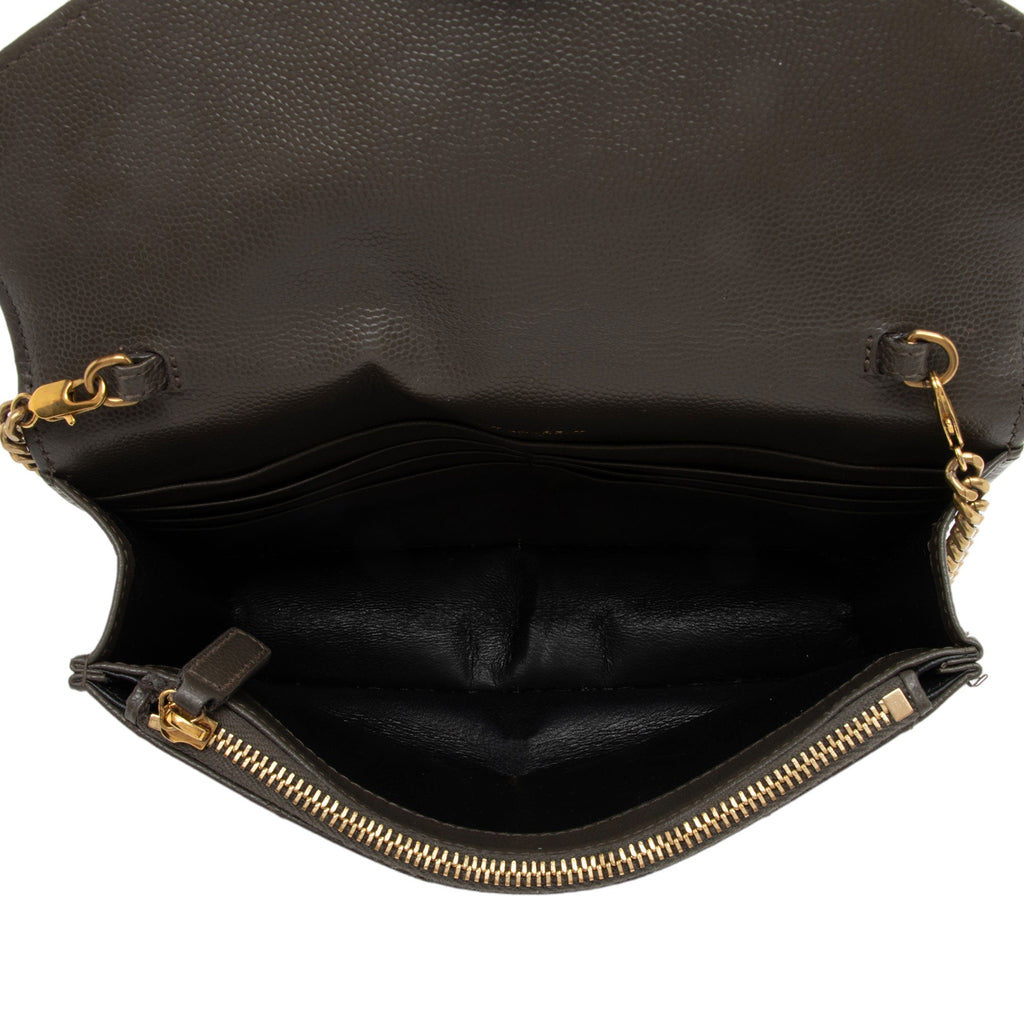 Saint Laurent Matelasse Grain de Poudre Monogram Envelope Chain Wallet (SHF-LtbB65)