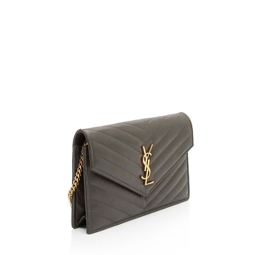Saint Laurent Matelasse Grain de Poudre Monogram Envelope Chain Wallet (SHF-LtbB65)