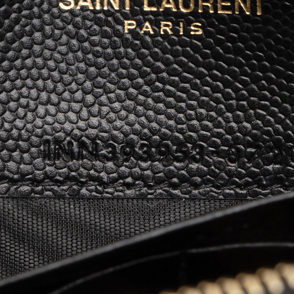 Saint Laurent Matelasse Grain de Poudre Monogram Envelope Chain Wallet (SHF-95fSun)
