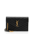 Saint Laurent Matelasse Grain de Poudre Monogram Envelope Chain Wallet (SHF-95fSun)