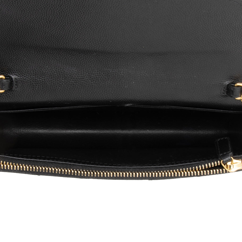 Saint Laurent Matelasse Grain de Poudre Monogram Envelope Chain Wallet (SHF-95fSun)