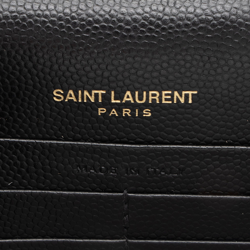 Saint Laurent Matelasse Grain de Poudre Monogram Envelope Chain Wallet (SHF-95fSun)