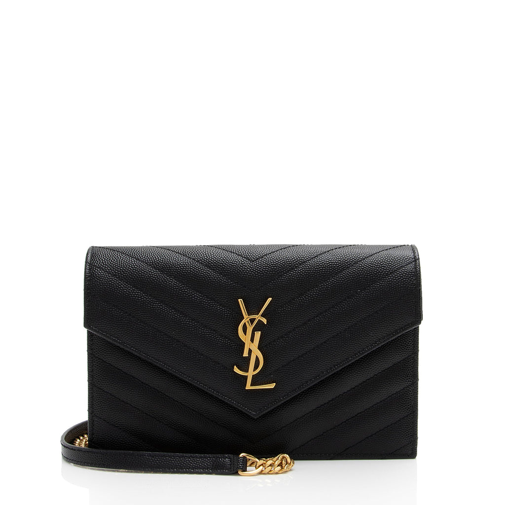 Saint Laurent Matelasse Grain de Poudre Monogram Envelope Chain Wallet (SHF-DR4kKW)