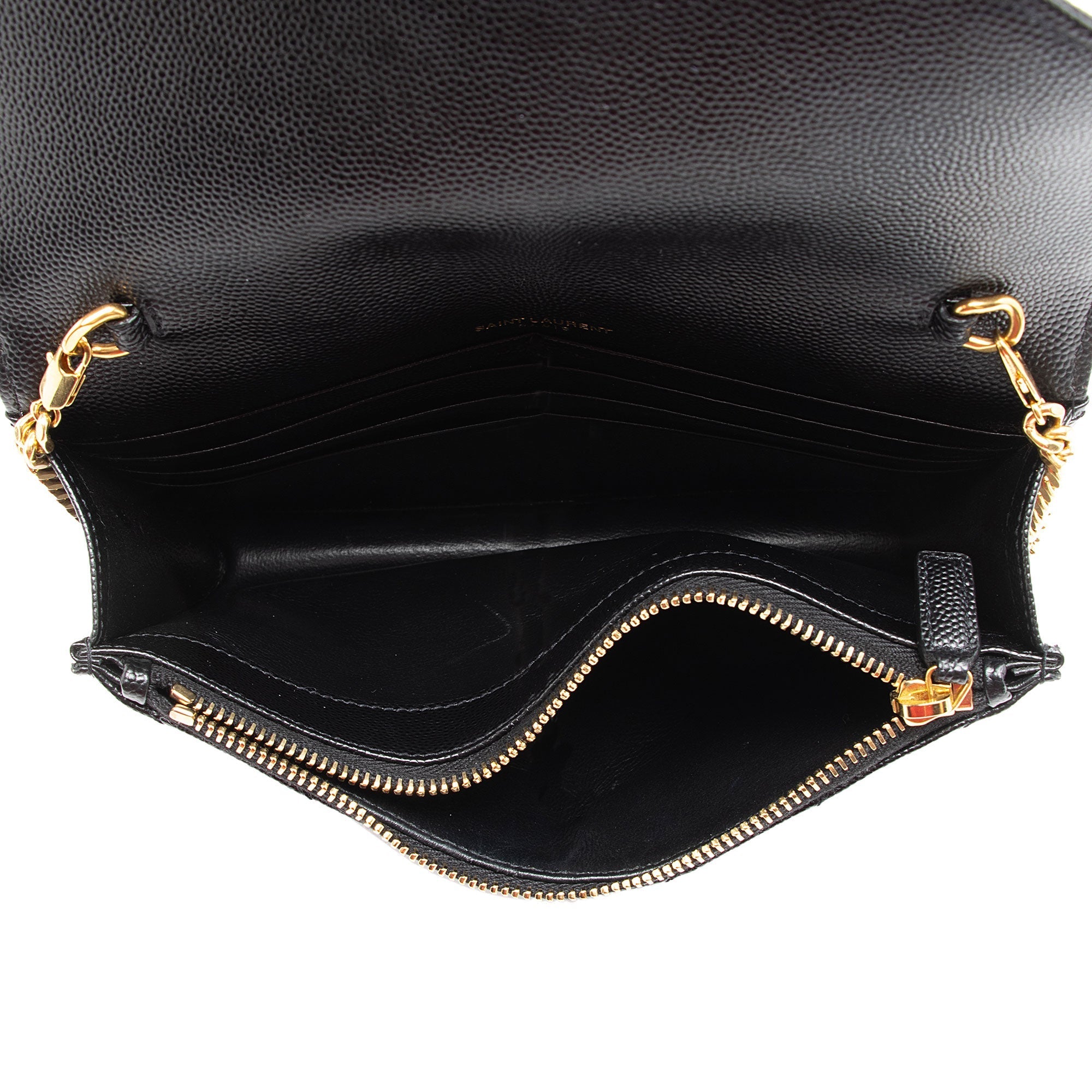 Saint Laurent Matelasse Grain de Poudre Monogram Envelope Chain Wallet (SHF-DR4kKW)