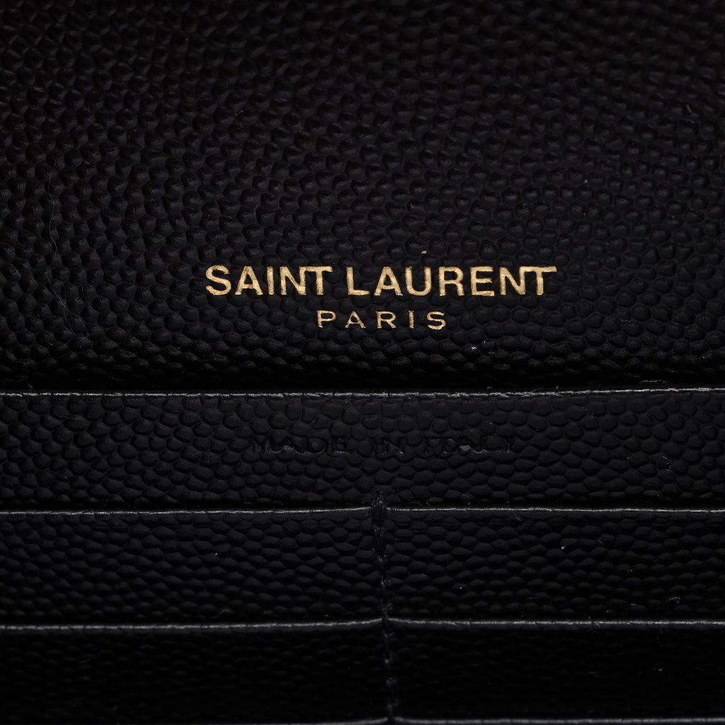 Saint Laurent Matelasse Grain de Poudre Monogram Envelope Chain Wallet (SHF-DR4kKW)