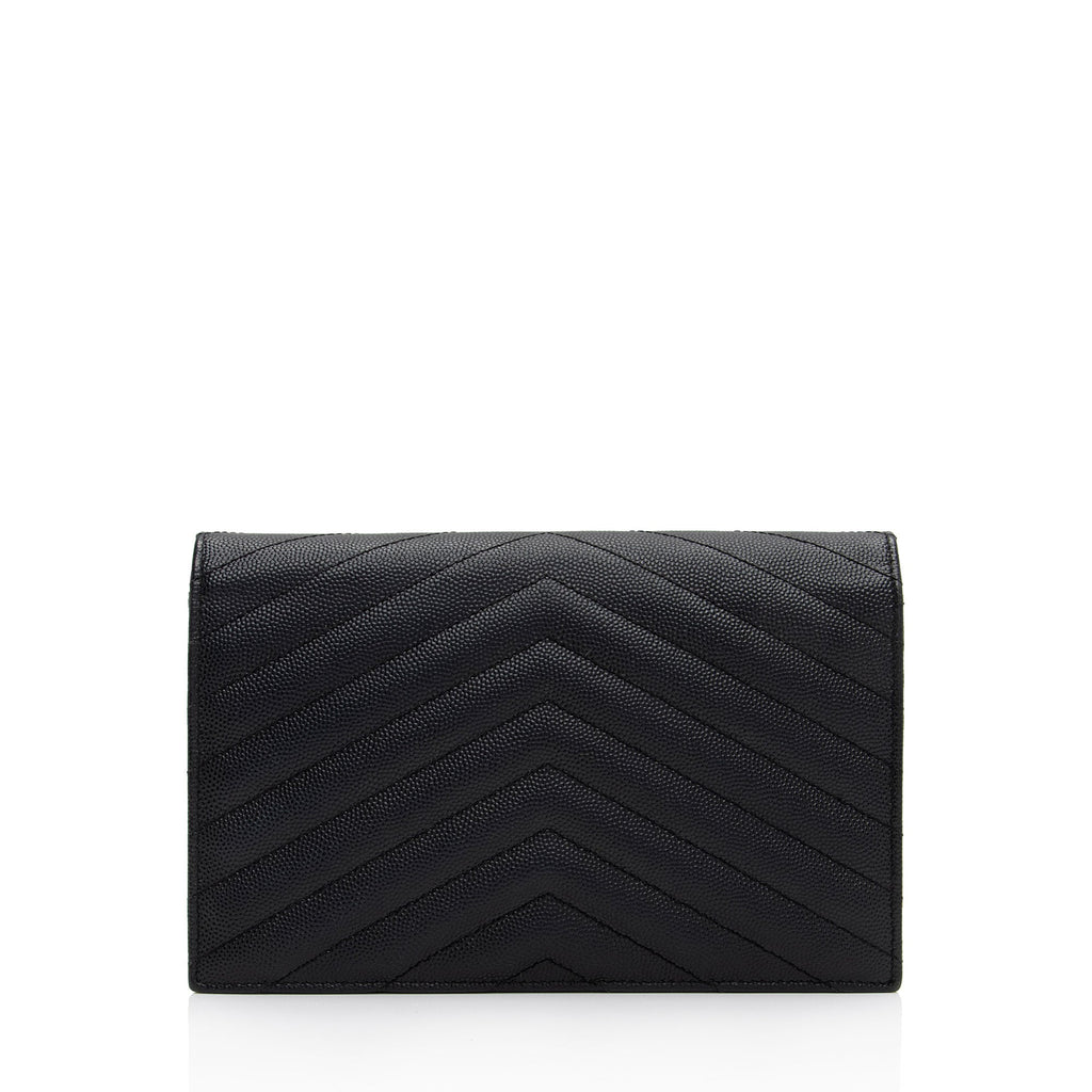 Saint Laurent Matelasse Grain de Poudre Monogram Envelope Chain Wallet (SHF-zpgjlD)
