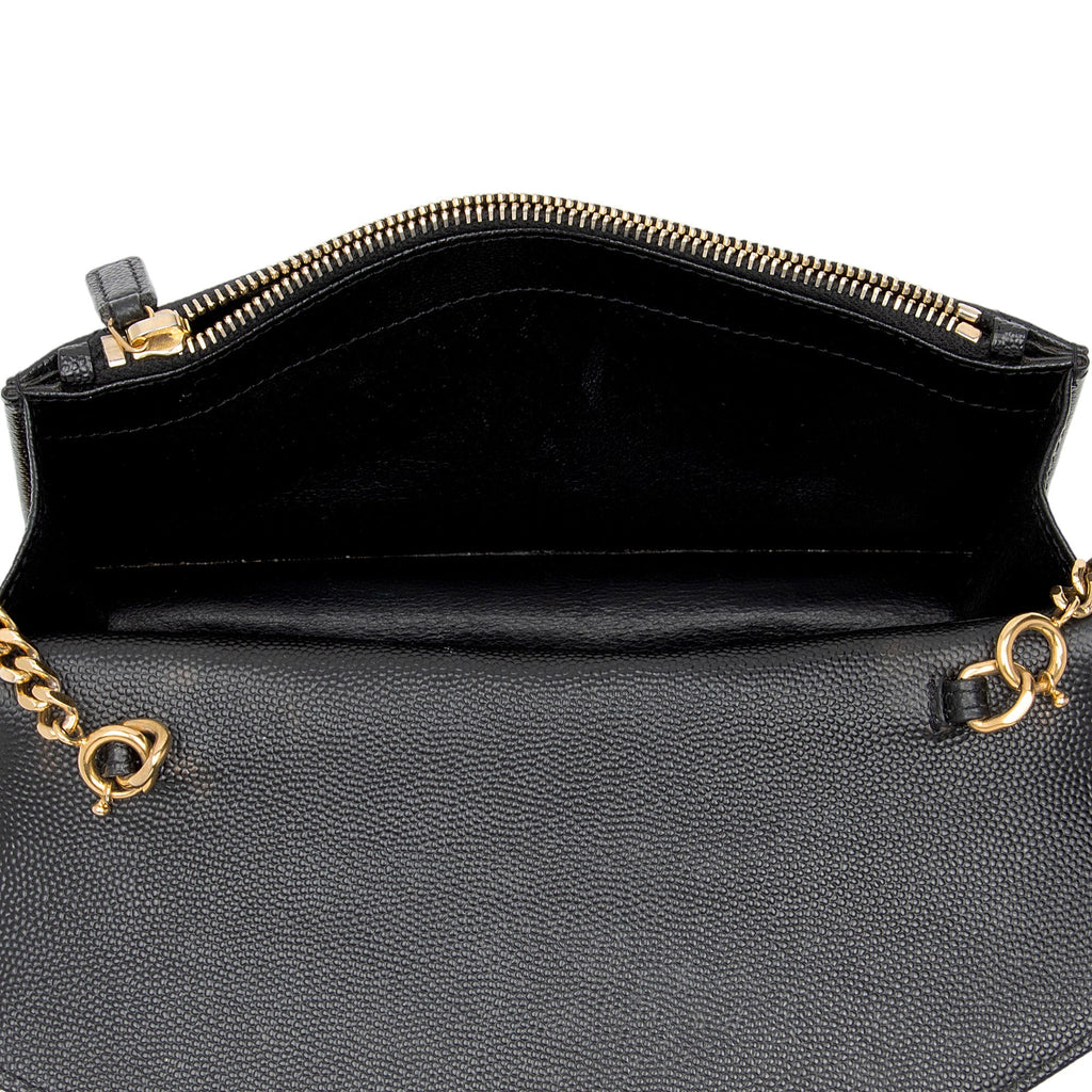 Saint Laurent Matelasse Grain de Poudre Monogram Envelope Chain Wallet (SHF-zpgjlD)