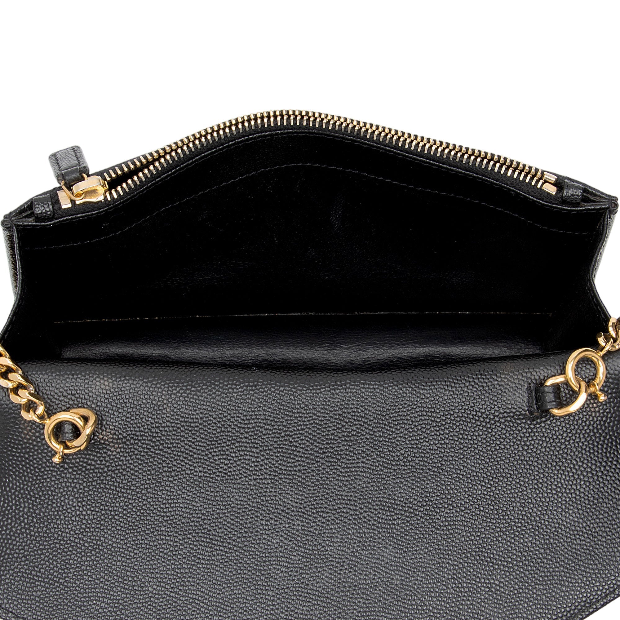 Saint Laurent Matelasse Grain de Poudre Monogram Envelope Chain Wallet (SHF-zpgjlD)