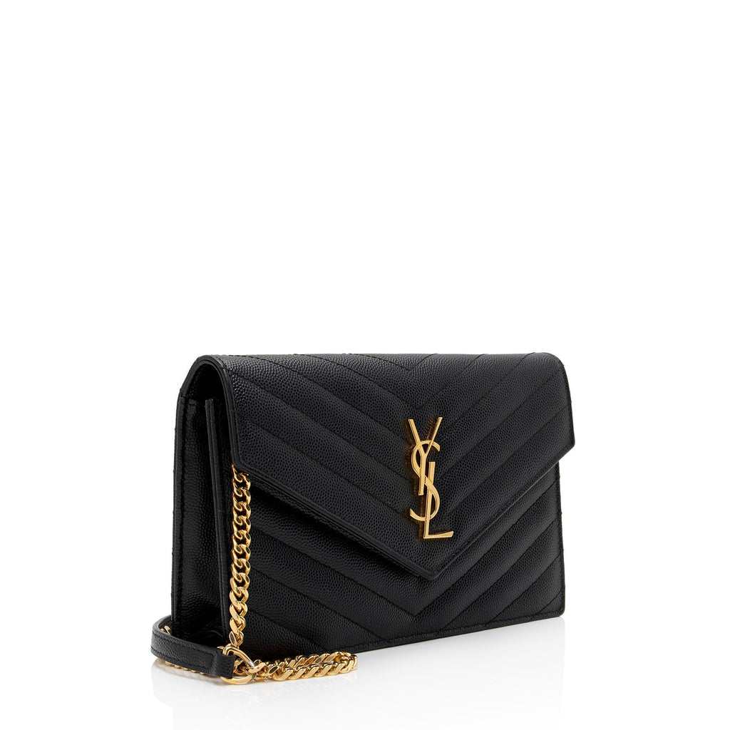 Saint Laurent Matelasse Grain de Poudre Monogram Envelope Chain Wallet (SHF-zpgjlD)