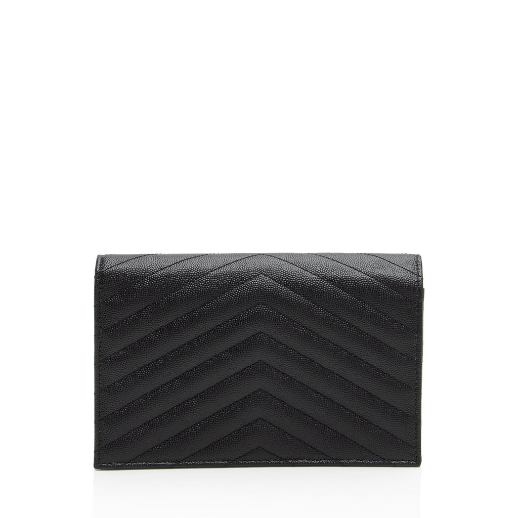 Saint Laurent Matelasse Grain de Poudre Monogram Envelope Chain Wallet (SHF-EIiwQw)