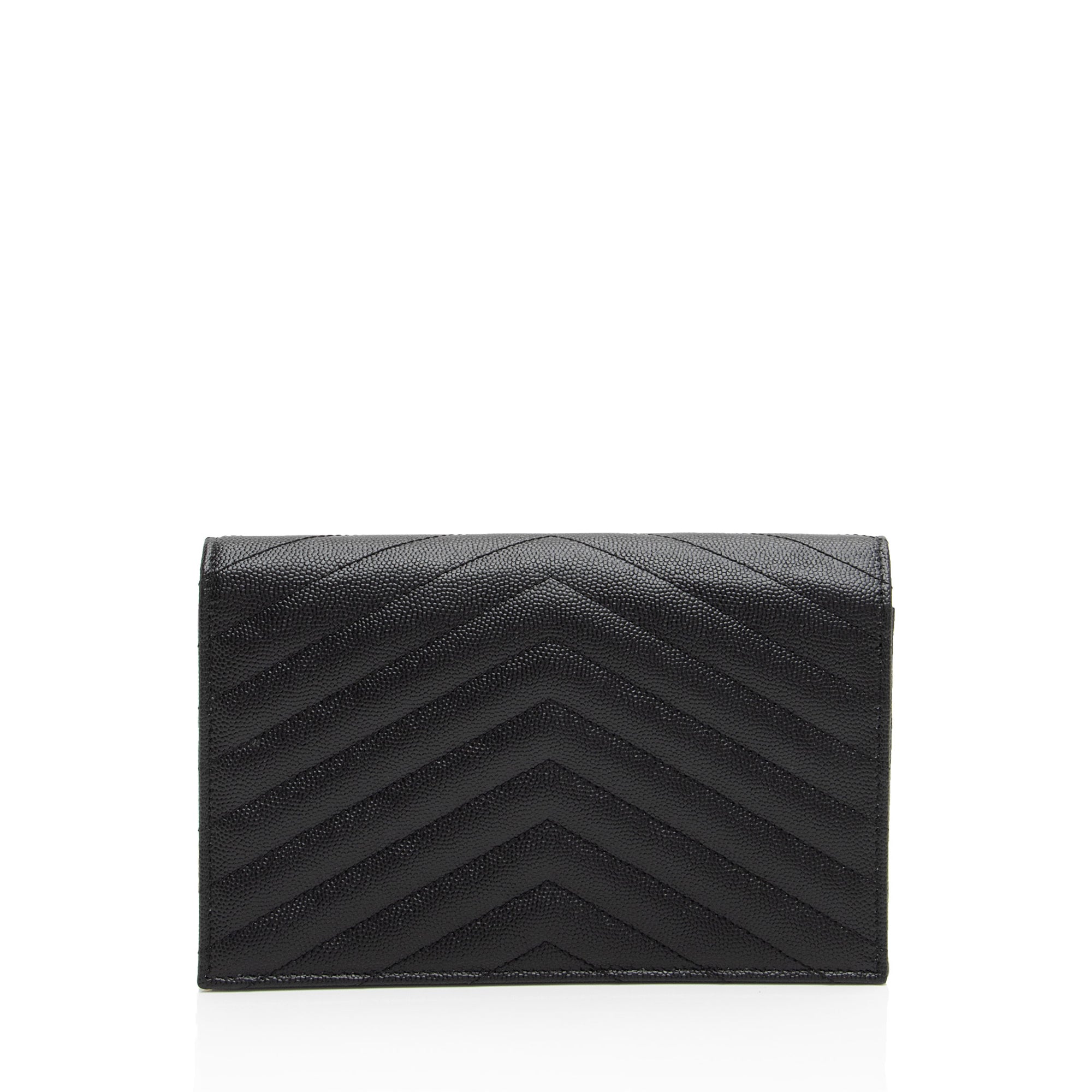 Saint Laurent Matelasse Grain de Poudre Monogram Envelope Chain Wallet (SHF-EIiwQw)