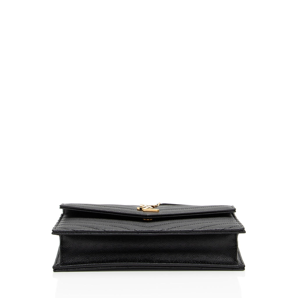 Saint Laurent Matelasse Grain de Poudre Monogram Envelope Chain Wallet (SHF-EIiwQw)