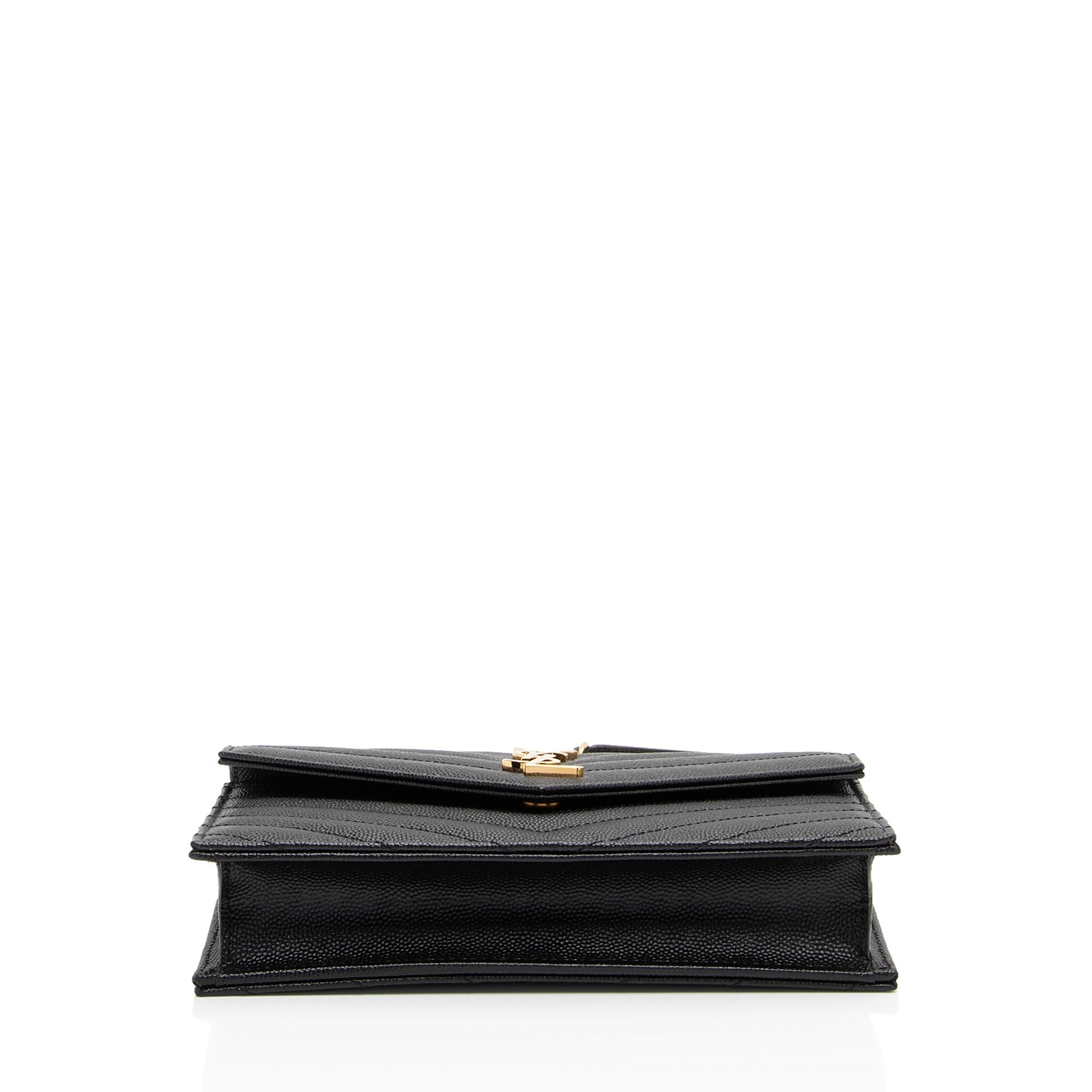 Saint Laurent Matelasse Grain de Poudre Monogram Envelope Chain Wallet (SHF-EIiwQw)
