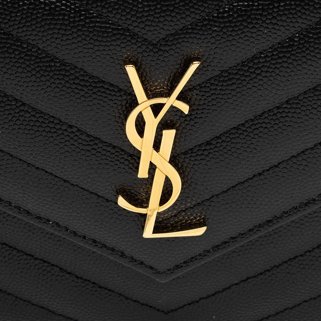 Saint Laurent Matelasse Grain de Poudre Monogram Envelope Chain Wallet (SHF-EIiwQw)