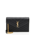 Saint Laurent Matelasse Grain de Poudre Monogram Envelope Chain Wallet (SHF-EIiwQw)