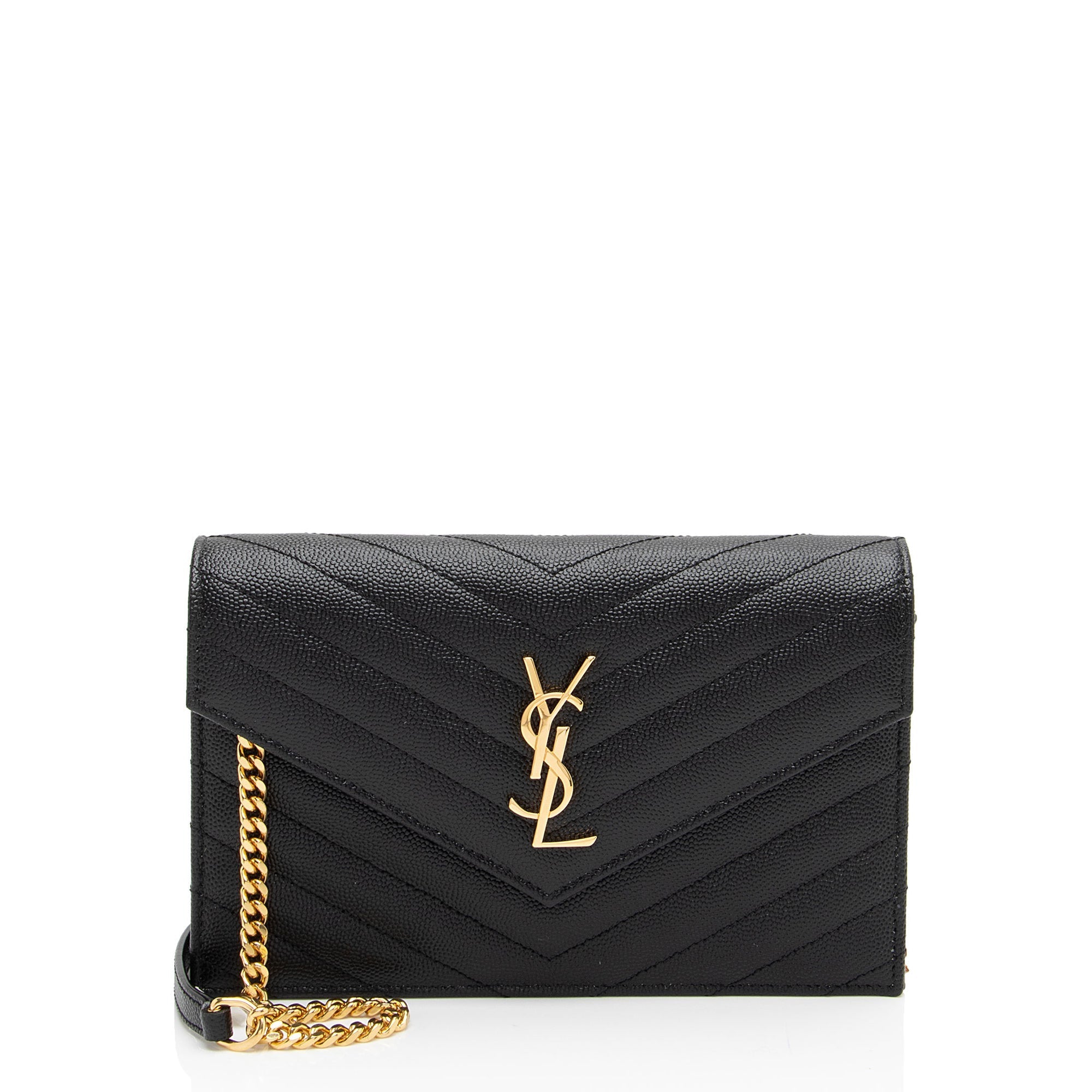 Saint Laurent Matelasse Grain de Poudre Monogram Envelope Chain Wallet (SHF-EIiwQw)