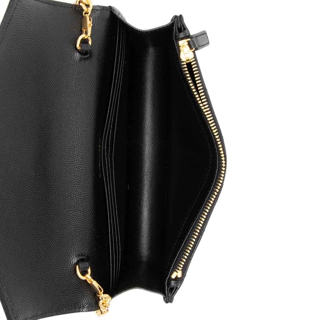 Saint Laurent Matelasse Grain de Poudre Monogram Envelope Chain Wallet (SHF-EIiwQw)