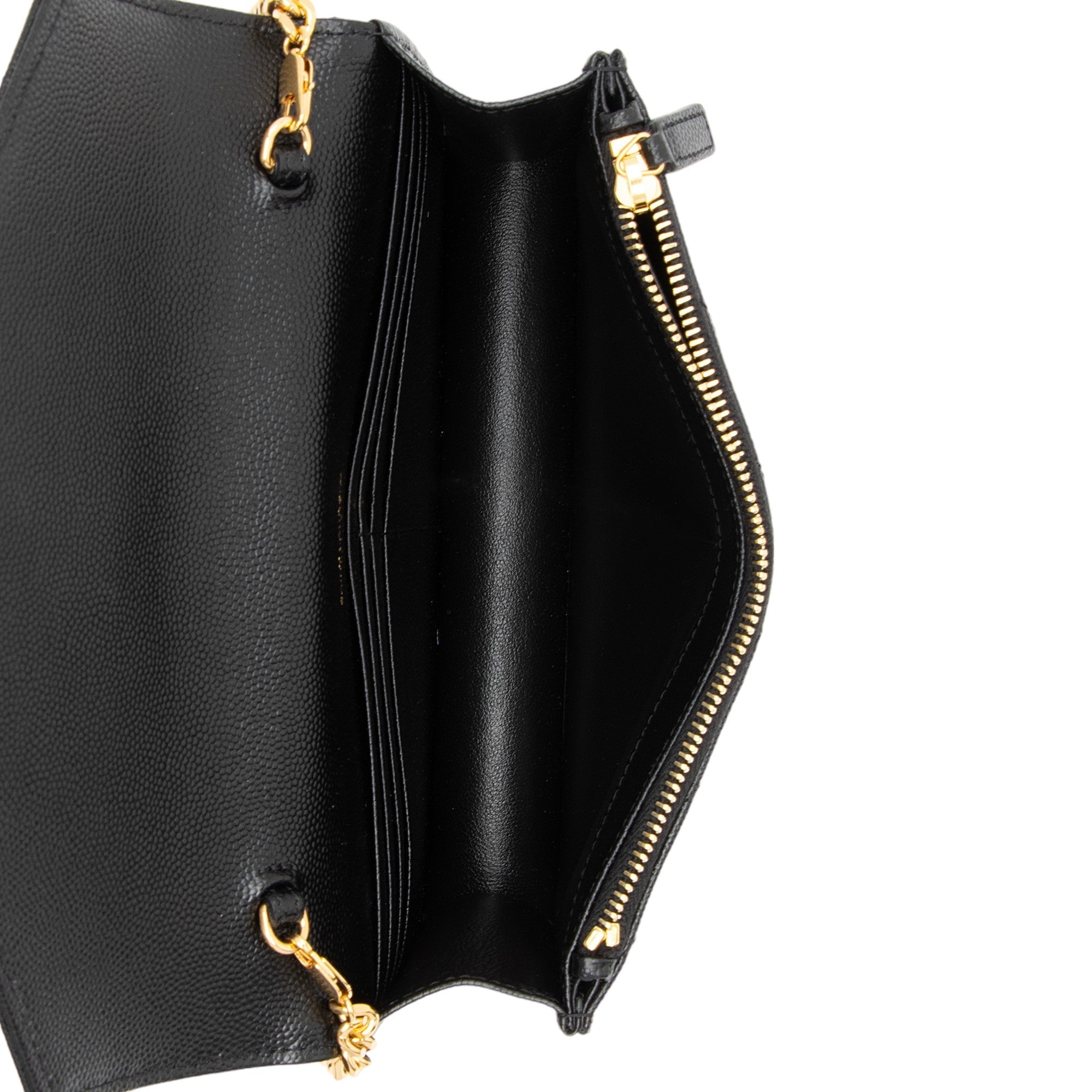 Saint Laurent Matelasse Grain de Poudre Monogram Envelope Chain Wallet (SHF-EIiwQw)