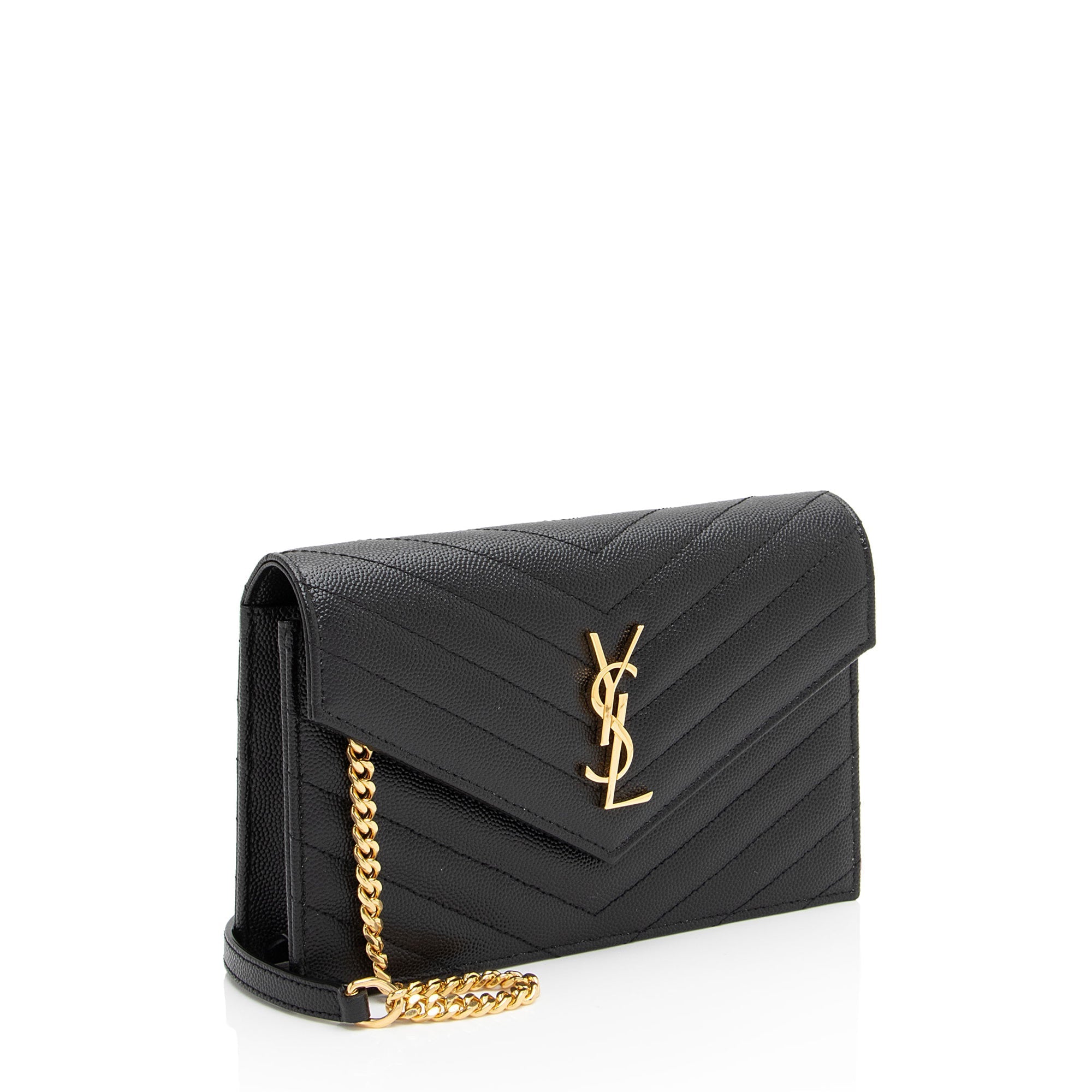 Saint Laurent Matelasse Grain de Poudre Monogram Envelope Chain Wallet (SHF-EIiwQw)