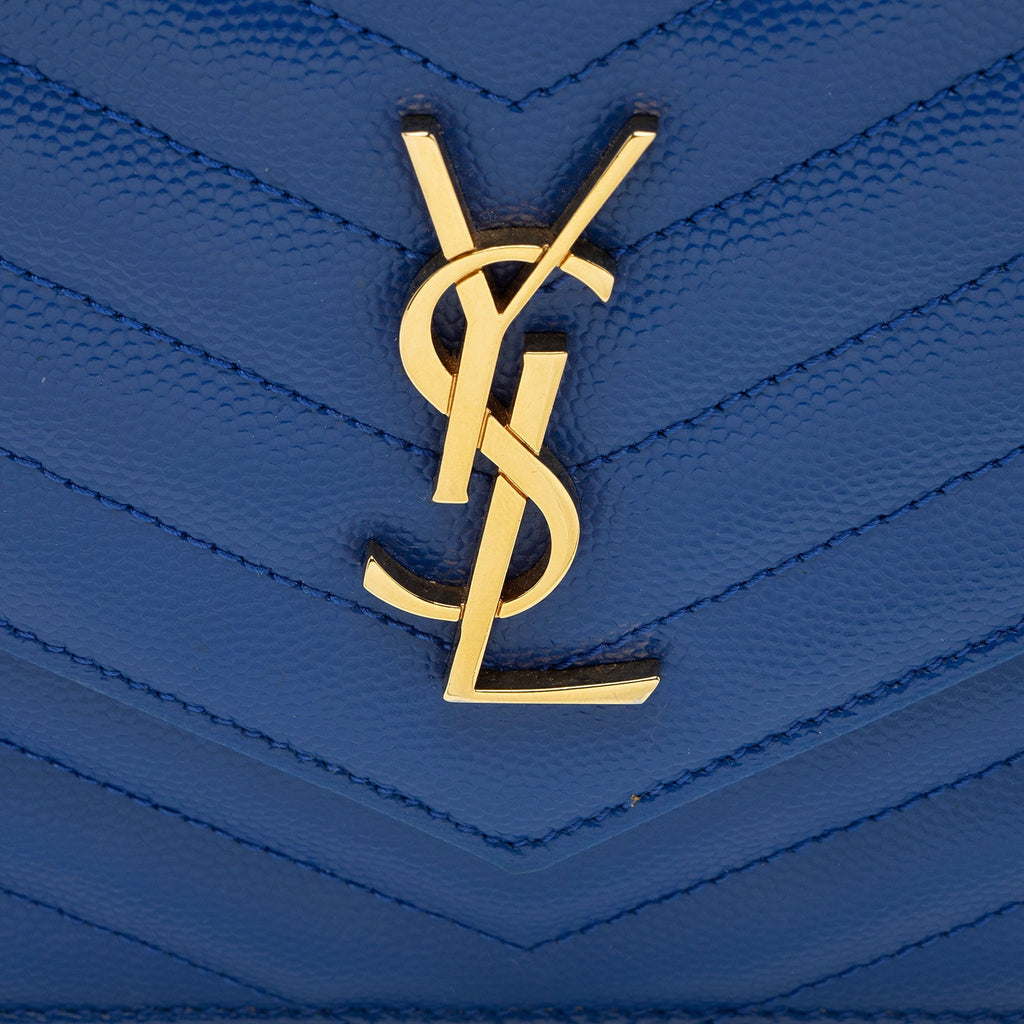 Saint Laurent Matelasse Grain de Poudre Monogram Envelope Chain Wallet