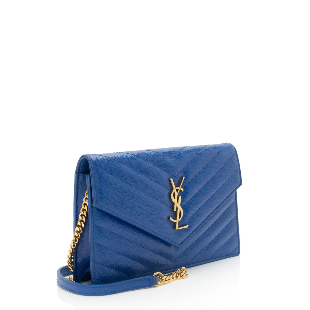 Saint Laurent Matelasse Grain de Poudre Monogram Envelope Chain Wallet
