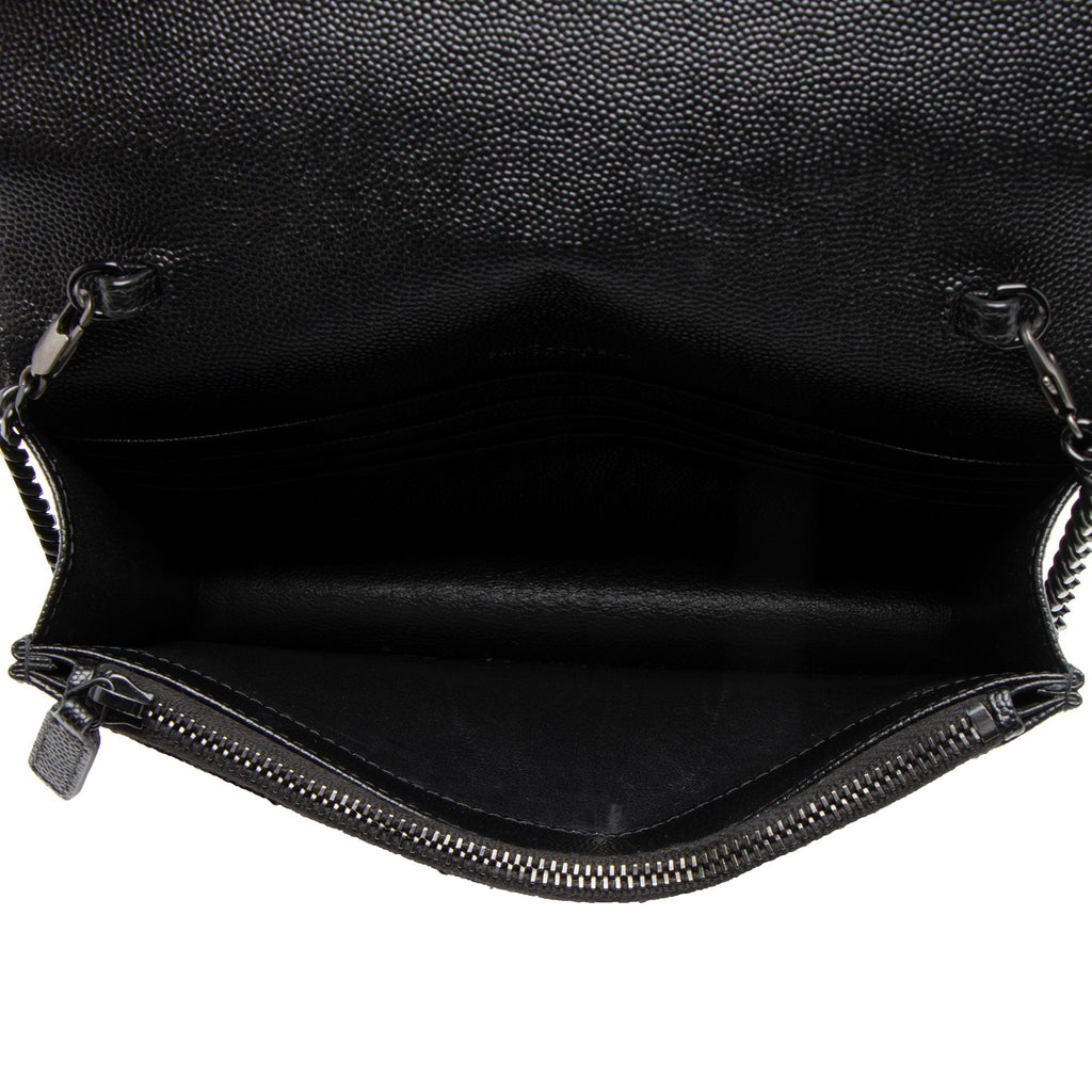 Saint Laurent Matelasse Grain de Poudre Monogram Envelope Chain Wallet (SHF-xHzUT8)