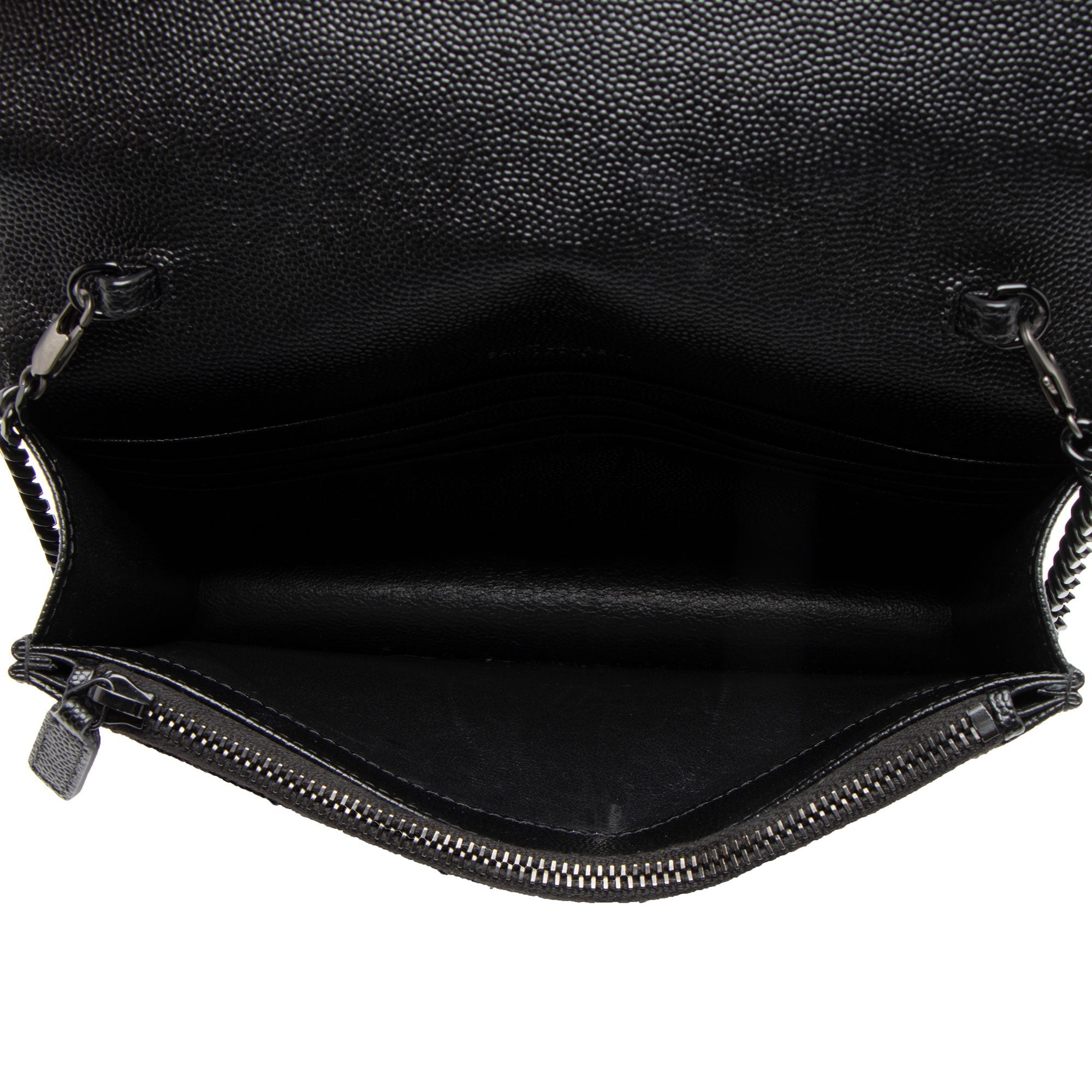 Saint Laurent Matelasse Grain de Poudre Monogram Envelope Chain Wallet (SHF-xHzUT8)