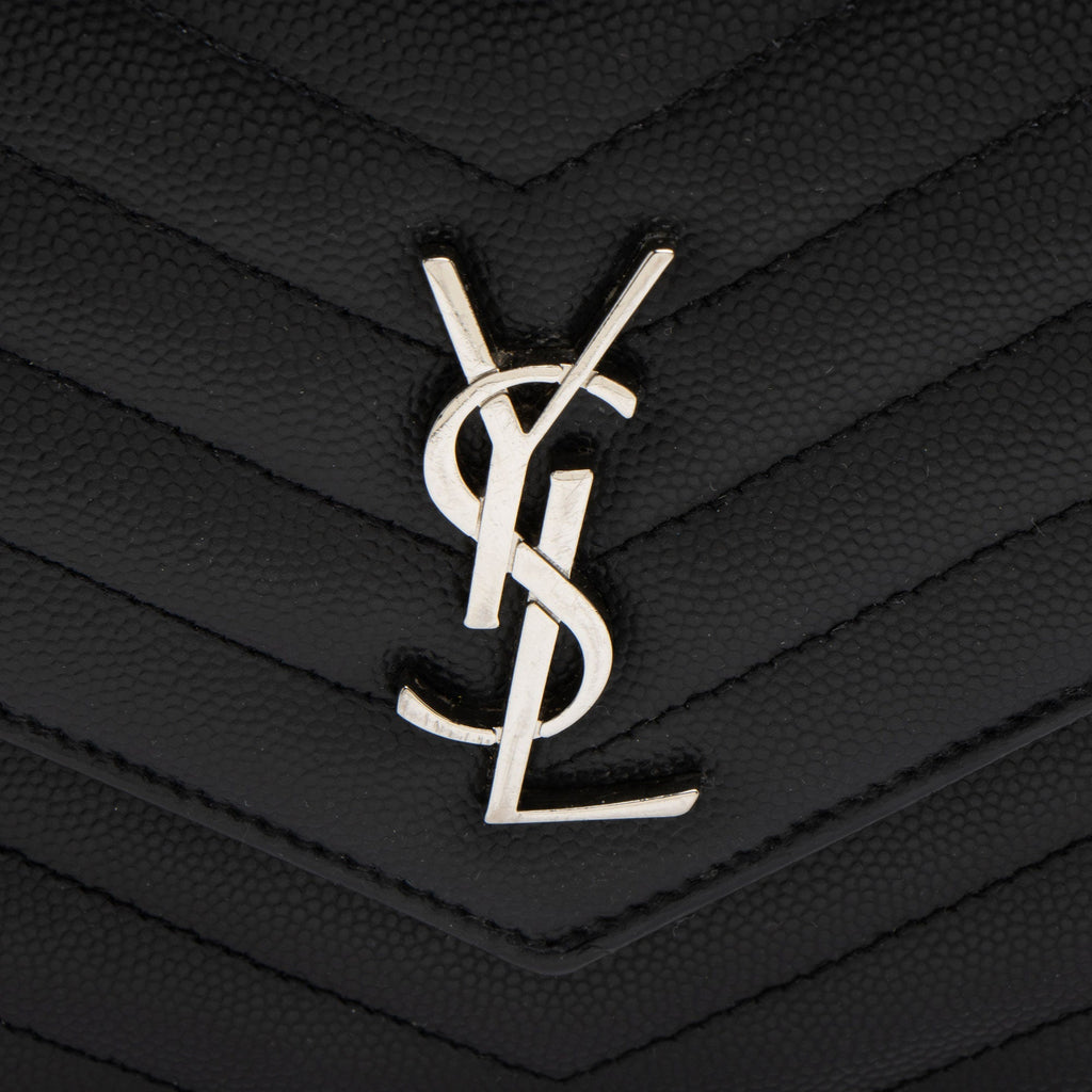 Saint Laurent Matelasse Grain de Poudre Monogram Envelope Chain Wallet (SHF-T51eMP)