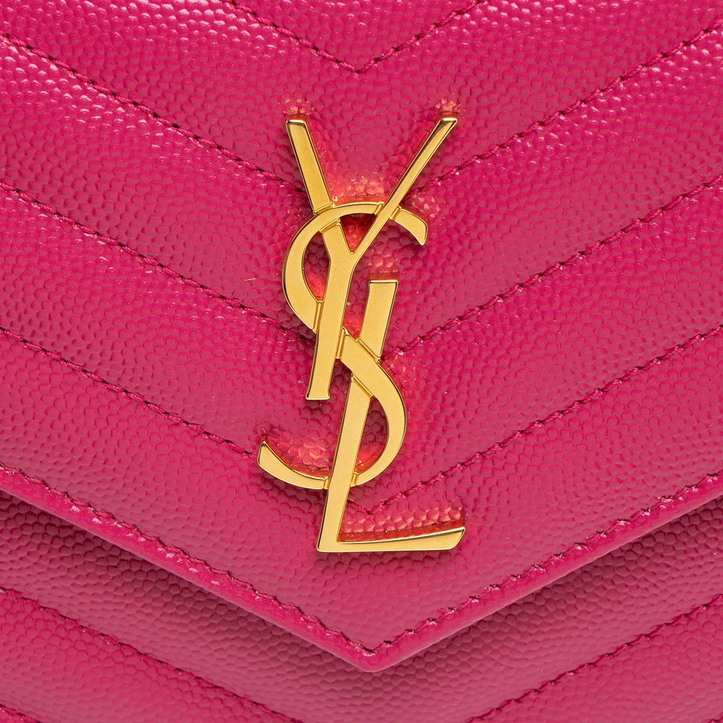 Saint Laurent Matelasse Grain de Poudre Monogram Envelope Chain Wallet (SHF-y7nVPq)