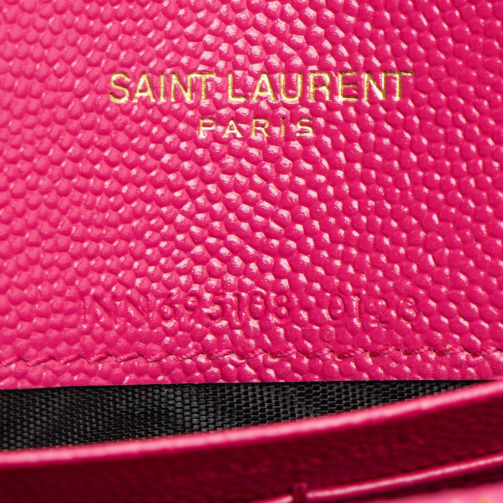 Saint Laurent Matelasse Grain de Poudre Monogram Envelope Chain Wallet (SHF-y7nVPq)