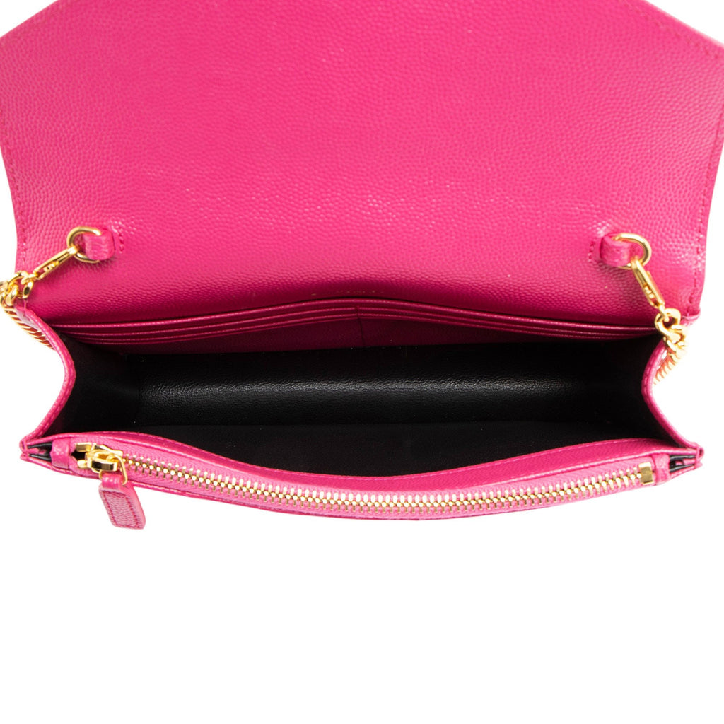 Saint Laurent Matelasse Grain de Poudre Monogram Envelope Chain Wallet (SHF-y7nVPq)